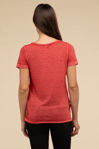 Basic Washed Melange Burnout Scoop V-Neck Top - 1985 the VAULT Boutique