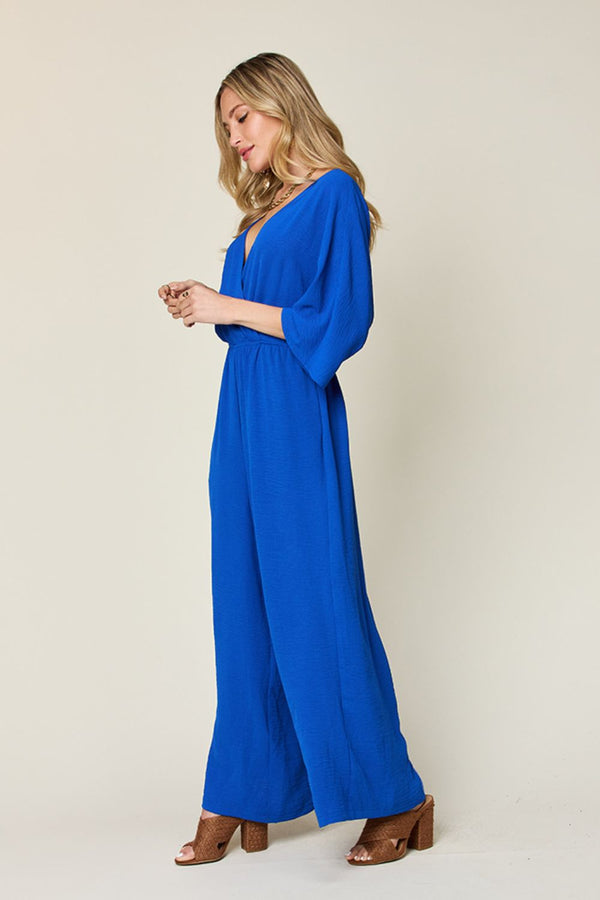 Double Take Full Size Surplice Wide Leg Jumpsuit with Pockets - 1985 the VAULT Boutique