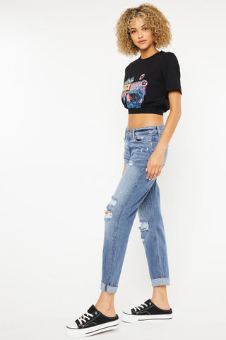 Kancan Mid Rise Distressed Straight Jeans - 1985 the VAULT Boutique