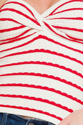 Zenana Twisted Sweetheart Neck Striped Tube Top - 1985 the VAULT Boutique