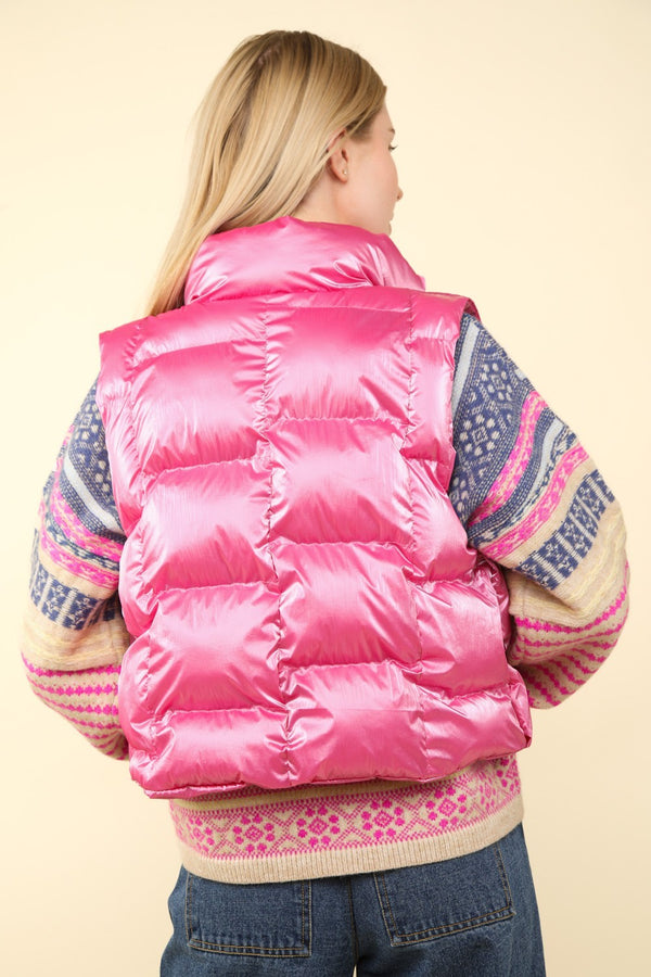 VERY J Shiny Metallic Zip Up Puffer Vest - 1985 the VAULT Boutique