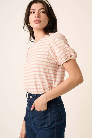 Mittoshop Contrast Striped Short Puff Sleeve Knit Top - 1985 the VAULT Boutique