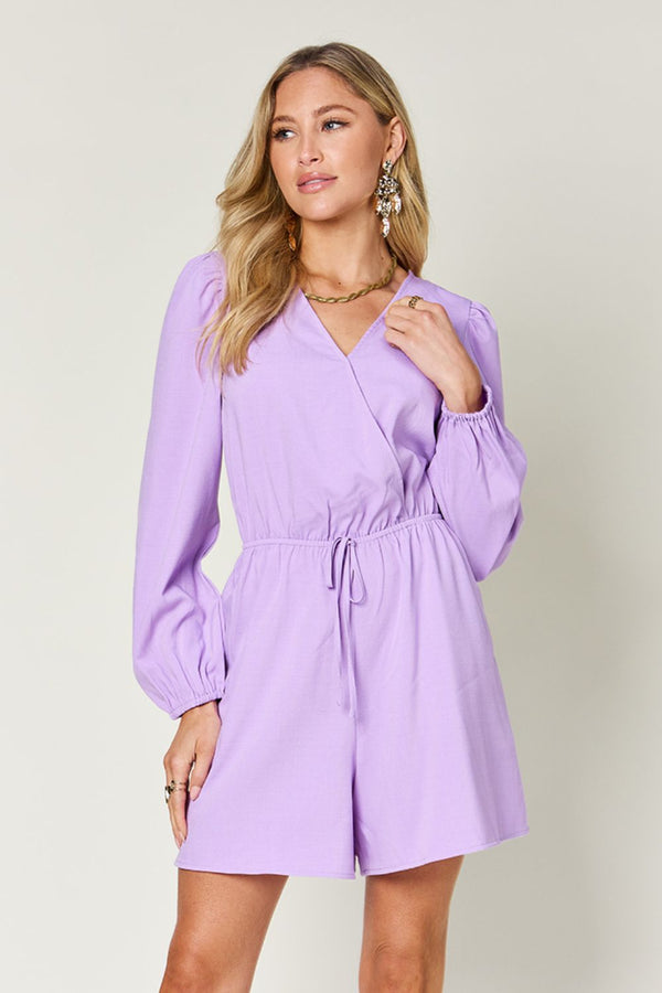 Double Take Full Size Drawstring Long Sleeve Romper - 1985 the VAULT Boutique