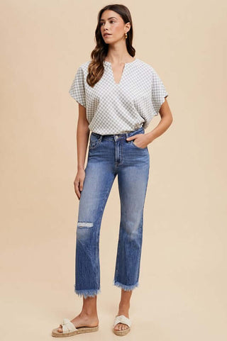 Annie Wear Distressed Raw Hem Straight Leg Cropped Jeans - 1985 the VAULT Boutique