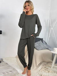 Shiny Round Neck Top and Drawstring Pants Lounge Set - 1985 the VAULT Boutique