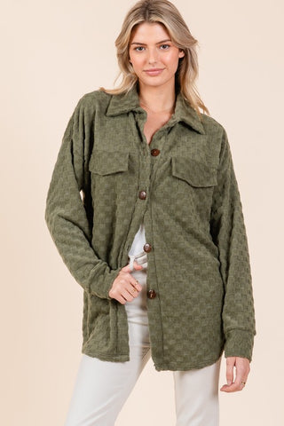 BOMBOM Checkered Button Down Dropped Shoulder Shacket - 1985 the VAULT Boutique