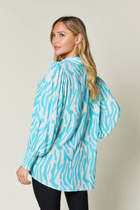 Double Take Full Size Printed Smocked Long Sleeve Blouse - 1985 the VAULT Boutique