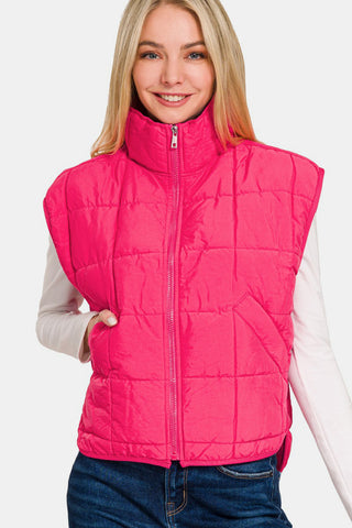 Zenana Zip Up Cropped Puffer Vest with Pockets - 1985 the VAULT Boutique