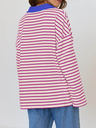 Mandy Striped Johnny Collar Long Sleeve Sweatshirt - 1985 the VAULT Boutique