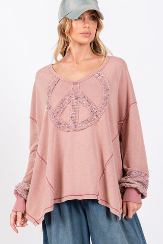 SAGE + FIG Peace Sign Mineral Wash Terry Top - 1985 the VAULT Boutique