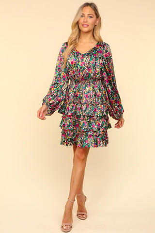 Haptics V-Neck Satin Floral Layered Dress - 1985 the VAULT Boutique