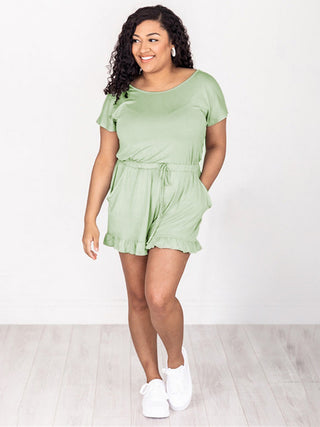 Ruffled Boat Neck Short Sleeve Romper - 1985 the VAULT Boutique