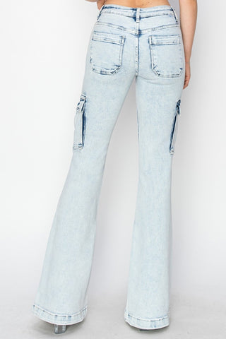 RISEN Full Size High Rise Cargo Flare Jeans - 1985 the VAULT Boutique