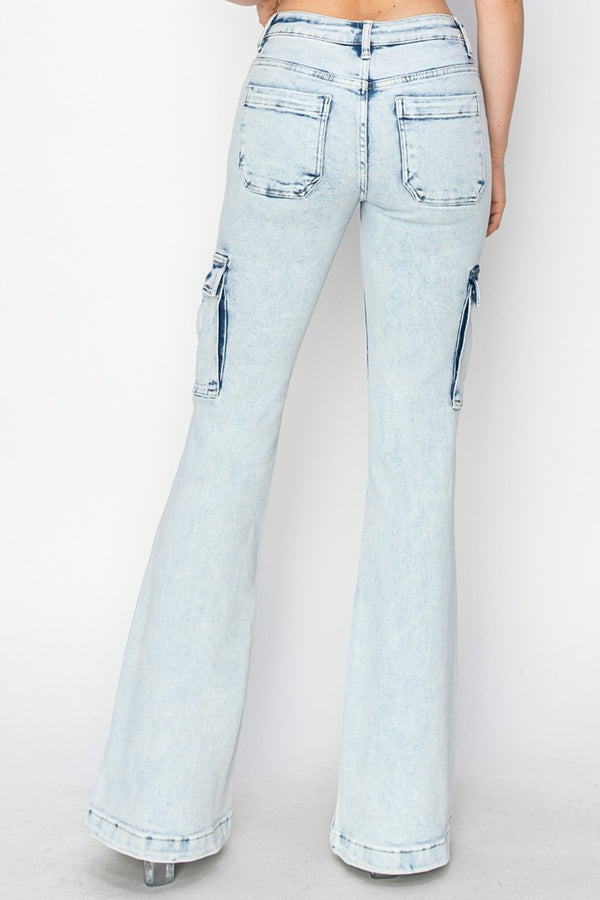 RISEN Full Size High Rise Cargo Flare Jeans - 1985 the VAULT Boutique