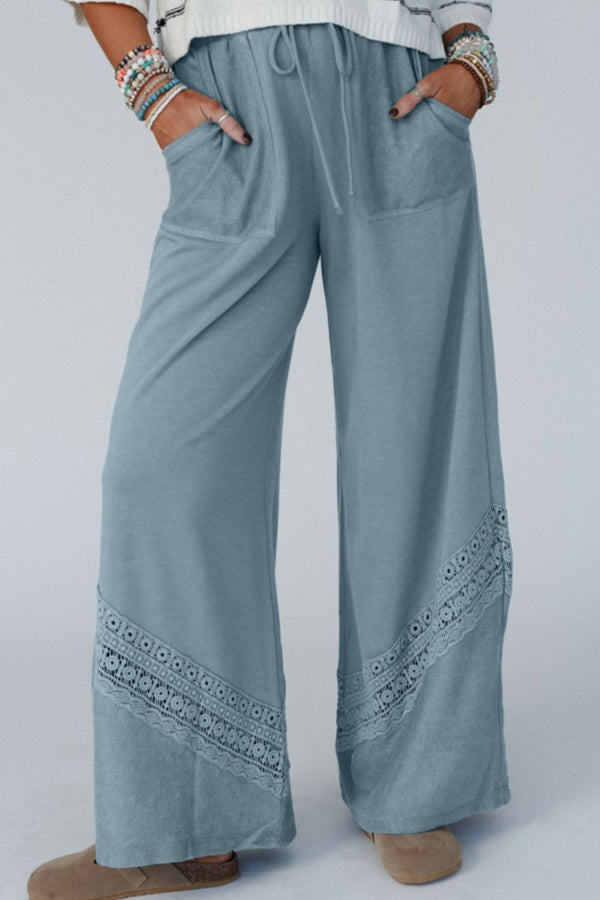 Lace Detail Wide Leg Pants - 1985 the VAULT Boutique