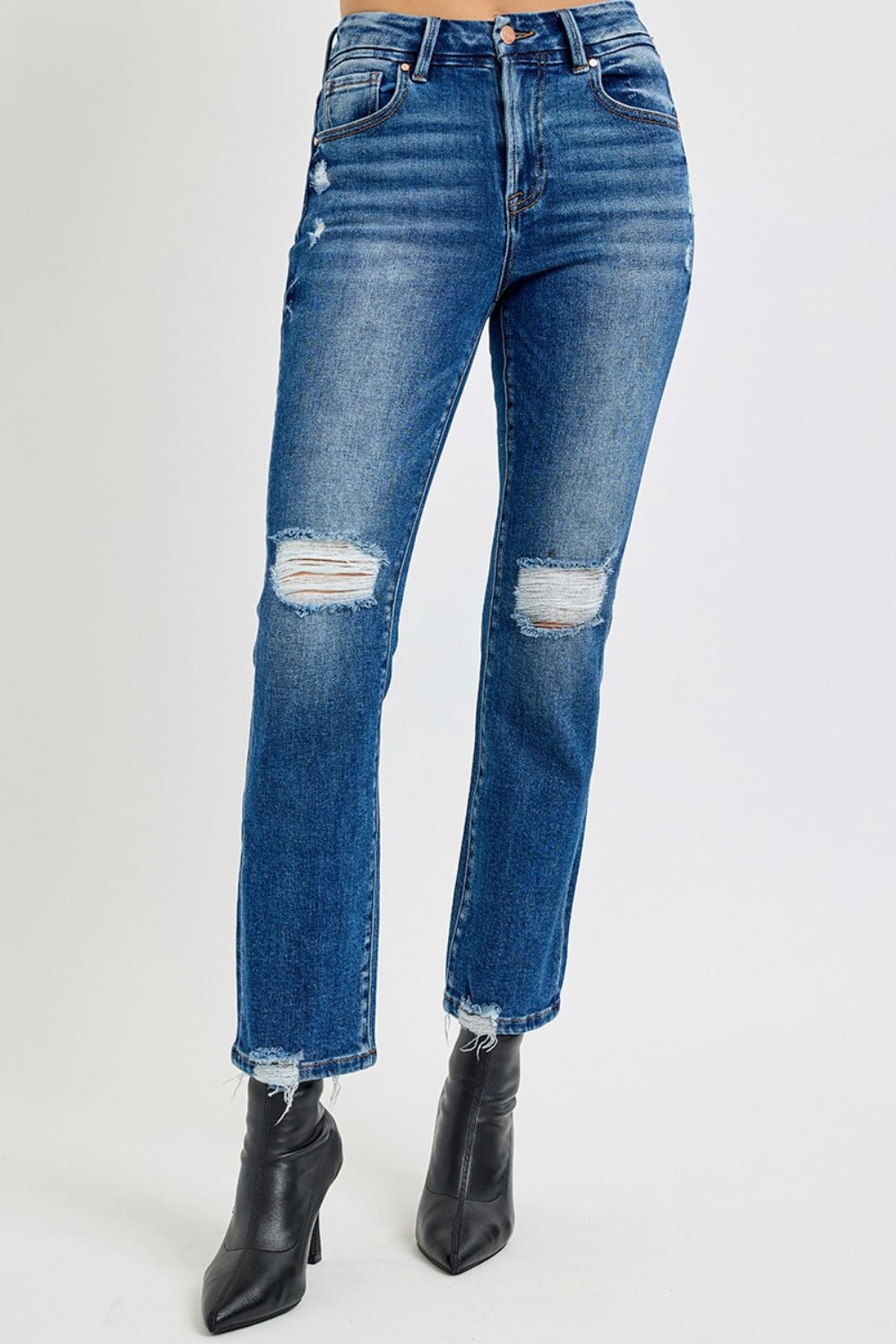 RISEN Full Size High Rise Distressed Crop Straight Jeans - 1985 the VAULT Boutique