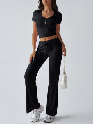 Devine Short Sleeve Top and Drawstring Pants Set - 1985 the VAULT Boutique