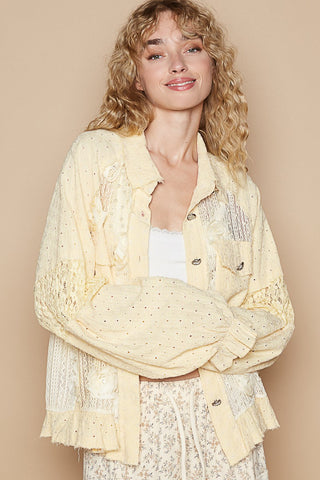 POL Eyelet Flower Pearl Detail Lace Patchwork Shirt - 1985 the VAULT Boutique