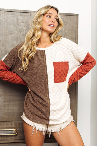 BiBi Color Block Brushed Checker Top - 1985 the VAULT Boutique