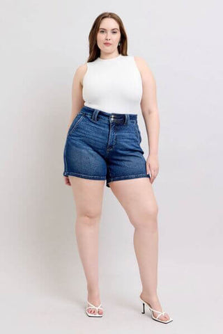 Judy Blue Full Size Double Button Waistband Denim Shorts Plus Size - 1985 the VAULT Boutique