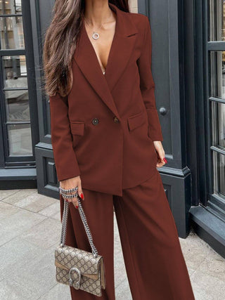 Buttoned Lapel Collar Long Sleeve Blazer and Pants Set - 1985 the VAULT Boutique