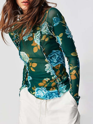 Floral Mock Neck Long Sleeve Top - 1985 the VAULT Boutique