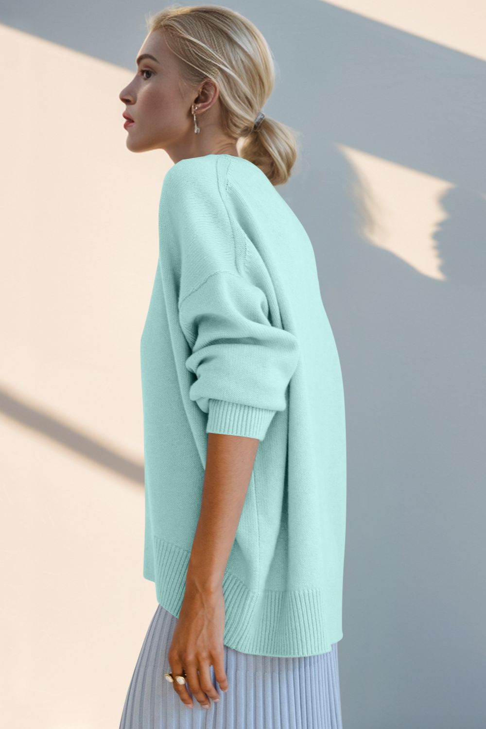 Basic Bae Round Neck Dropped Shoulder Sweater - 1985 the VAULT Boutique