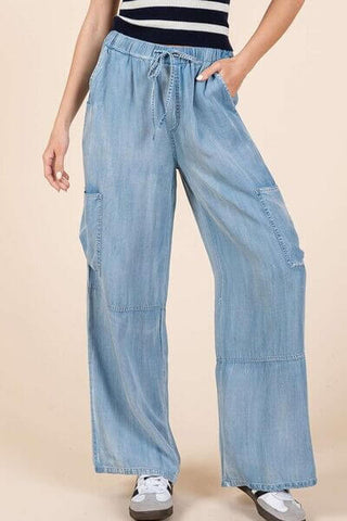 Mittoshop Washed Elastic Waist Cargo Wide Leg Pants - 1985 the VAULT Boutique