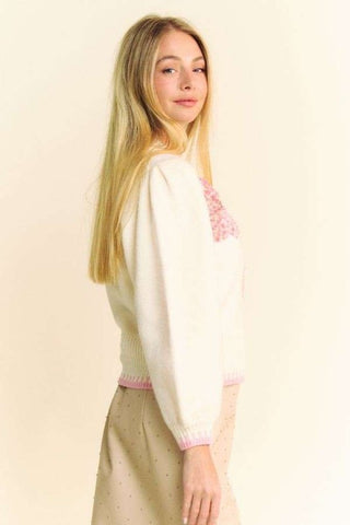 Davi & Dani Flower Patch Fuzzy Mock Neck Sweater - 1985 the VAULT Boutique