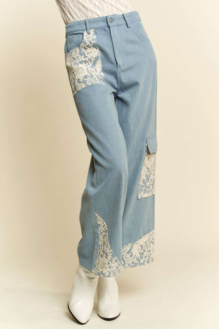 Davi & Dani Lace Applique Wide Leg Jeans - 1985 the VAULT Boutique