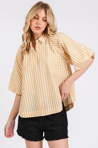 Mittoshop Button Down Striped Puff Sleeve Shirt - 1985 the VAULT Boutique