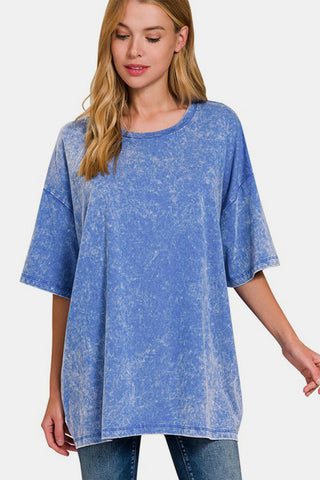 Zenana Full Size Washed Round Neck Drop Shoulder Oversized T-Shirt - 1985 the VAULT Boutique