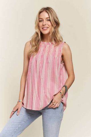 ADORA Contrast Striped Frill Round Neck Sleeveless Top - 1985 the VAULT Boutique