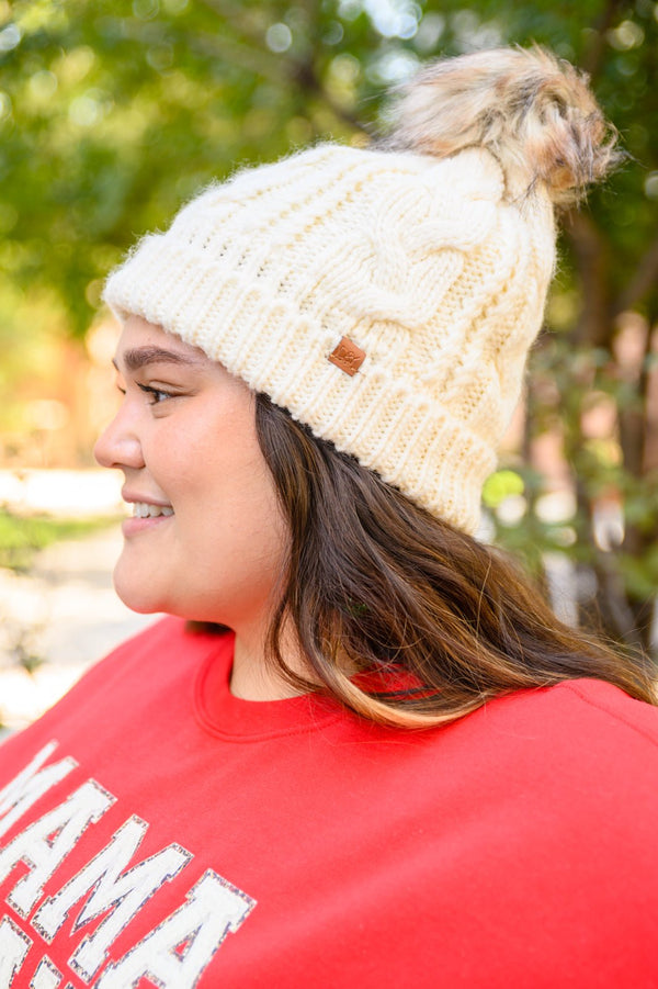 Cable Knit Cuffed Beanie In Ivory - Happily Ever Atchison Shop Co.