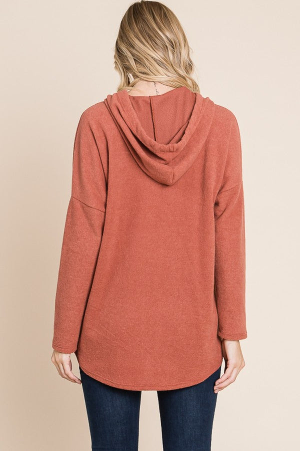 BOMBOM Contrast Drawstring Drop Shoulder Knit Hoodie - 1985 the VAULT Boutique