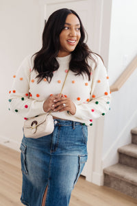 Candy Buttons Pom Detail Sweater - Happily Ever Atchison Shop Co.