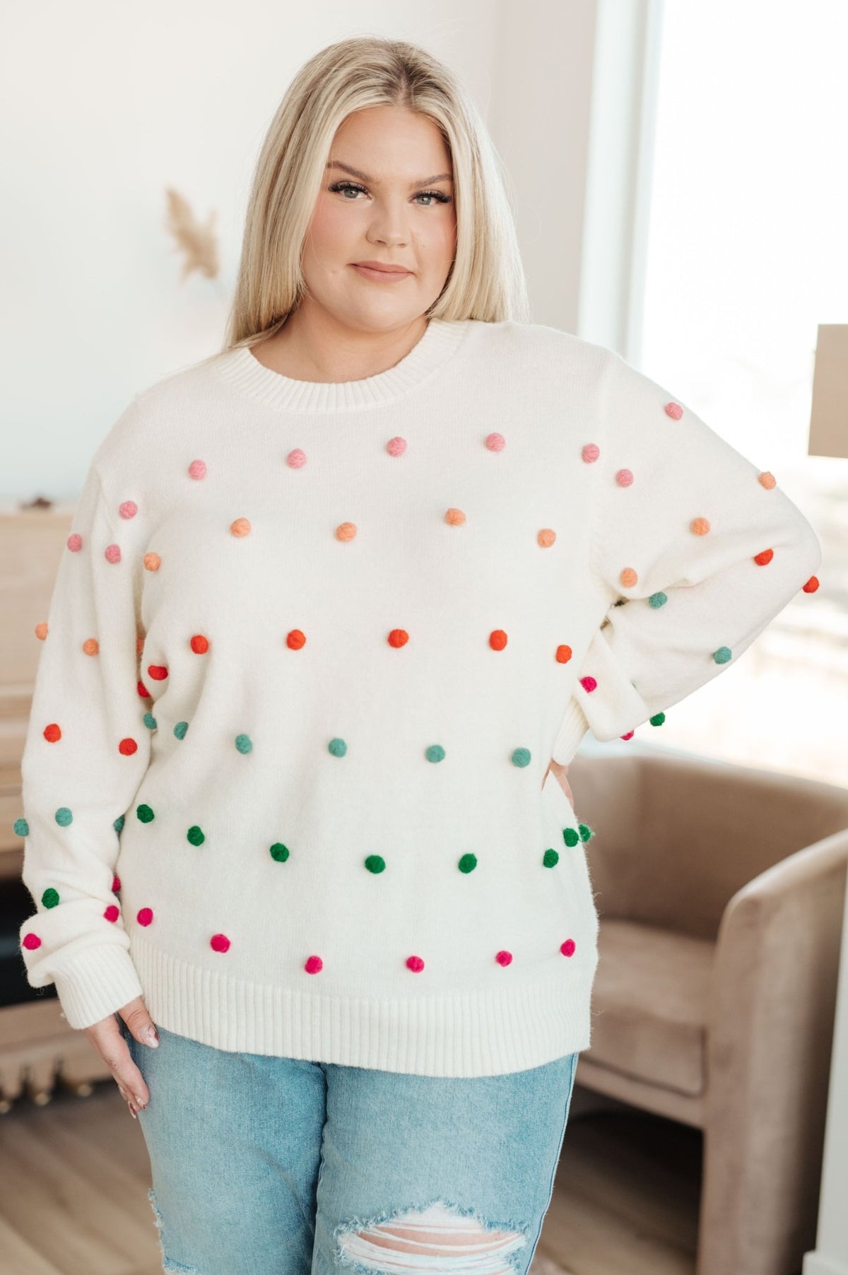 Candy Buttons Pom Detail Sweater - Happily Ever Atchison Shop Co.