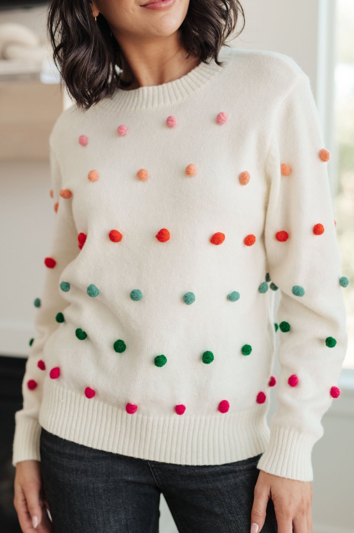 Candy Buttons Pom Detail Sweater - Happily Ever Atchison Shop Co.