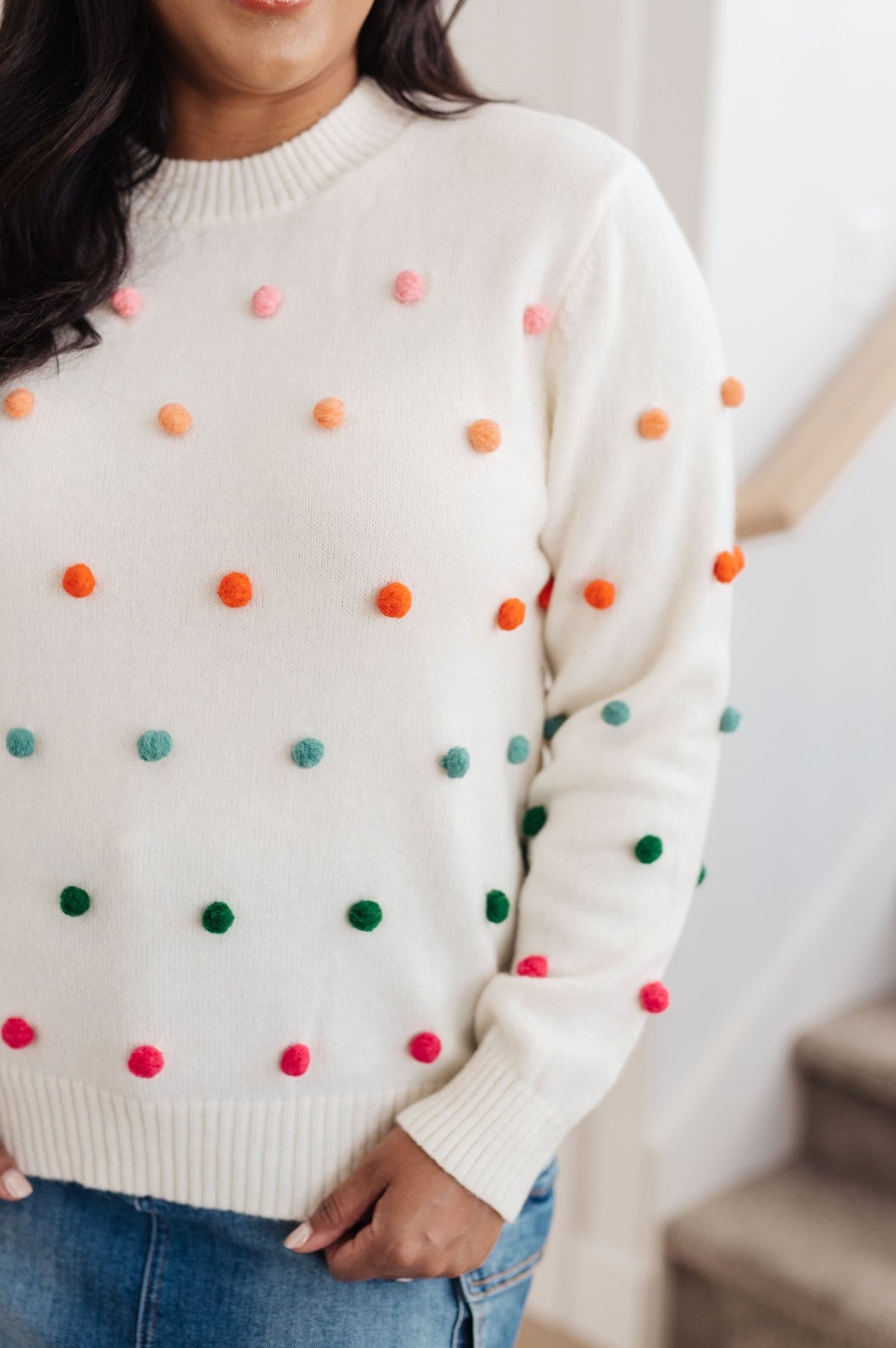 Candy Buttons Pom Detail Sweater - Happily Ever Atchison Shop Co.