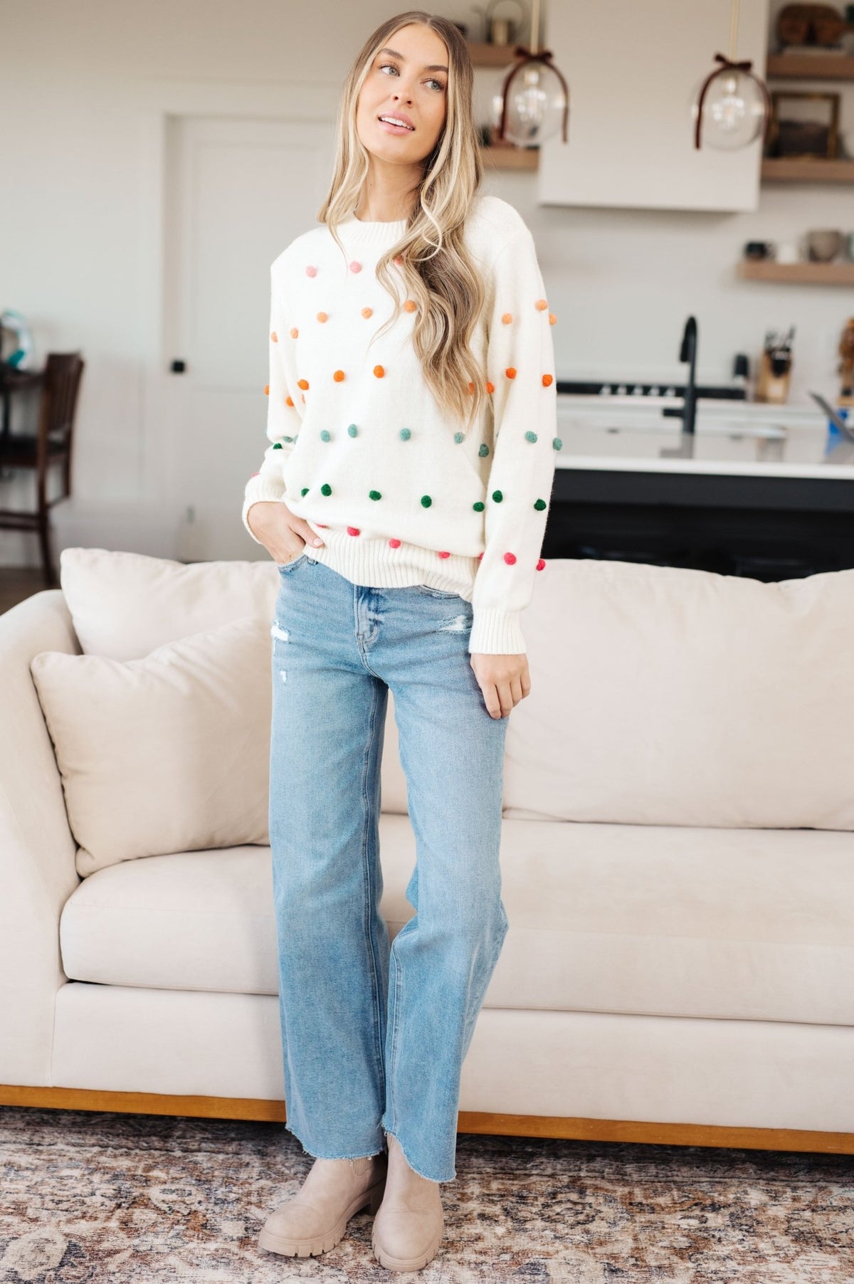 Candy Buttons Pom Detail Sweater - Happily Ever Atchison Shop Co.