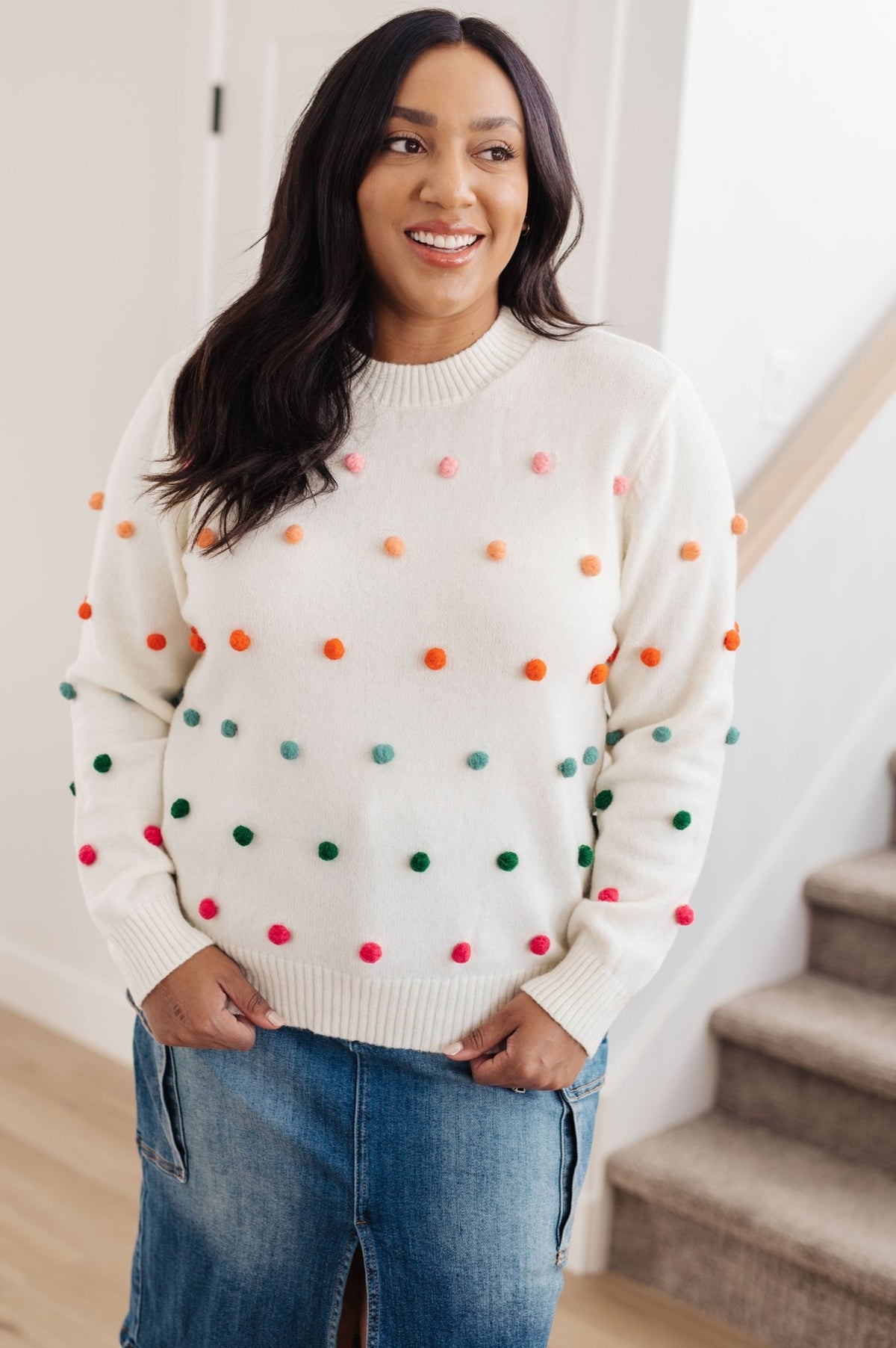 Candy Buttons Pom Detail Sweater - Happily Ever Atchison Shop Co.