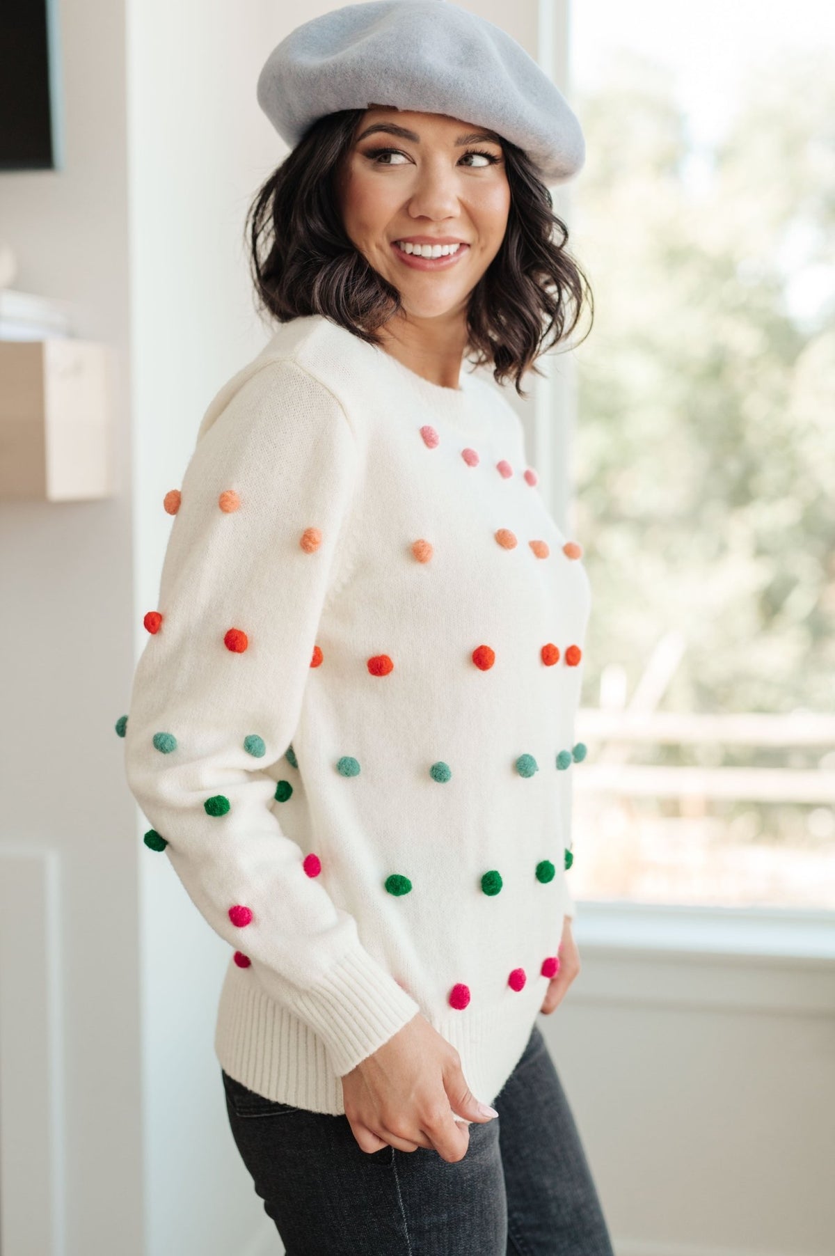 Candy Buttons Pom Detail Sweater - Happily Ever Atchison Shop Co.