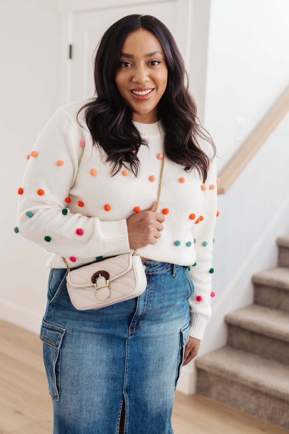 Candy Buttons Pom Detail Sweater - Happily Ever Atchison Shop Co.