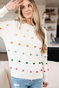 Candy Buttons Pom Detail Sweater - Happily Ever Atchison Shop Co.