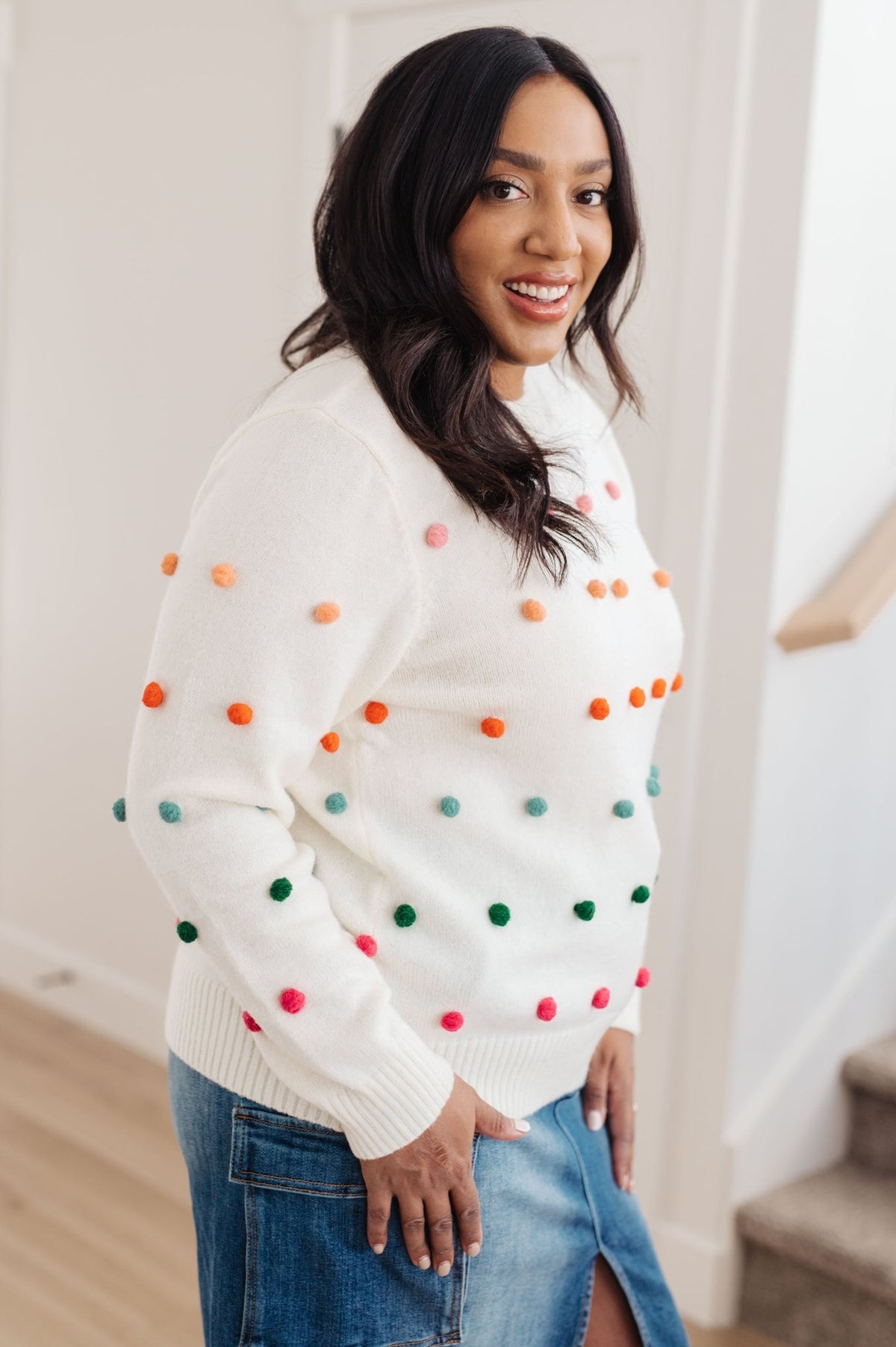 Candy Buttons Pom Detail Sweater - Happily Ever Atchison Shop Co.