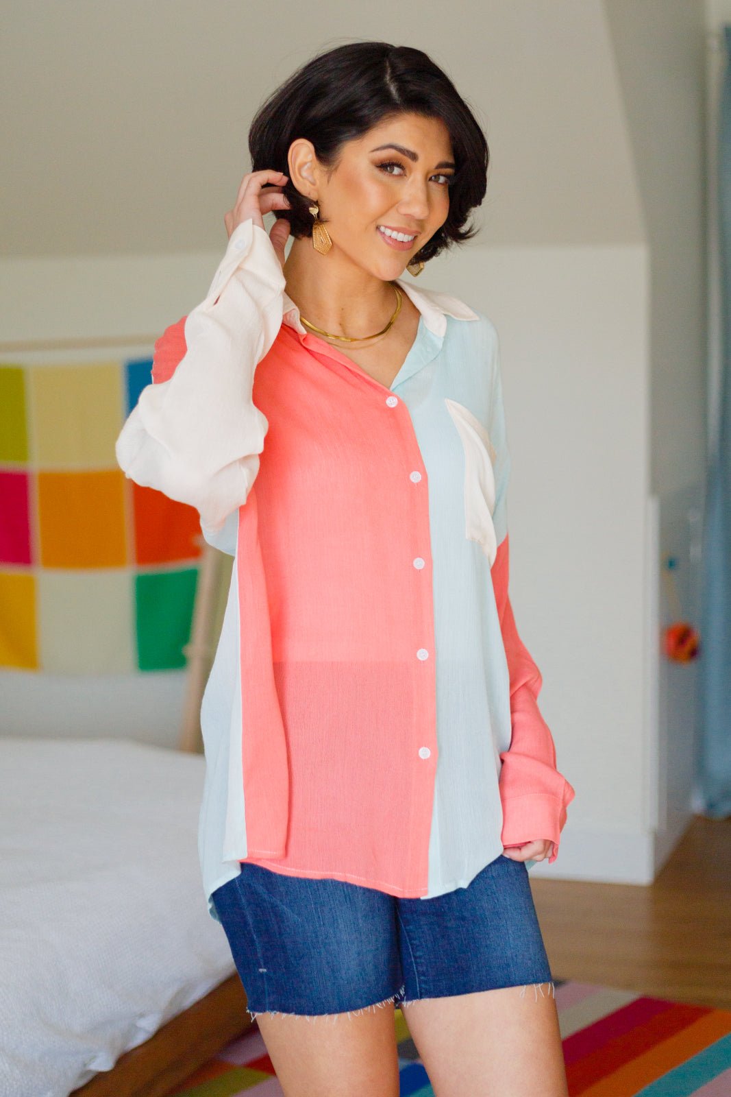 Capture The Day Two Toned Button Up - Happily Ever Atchison Shop Co.