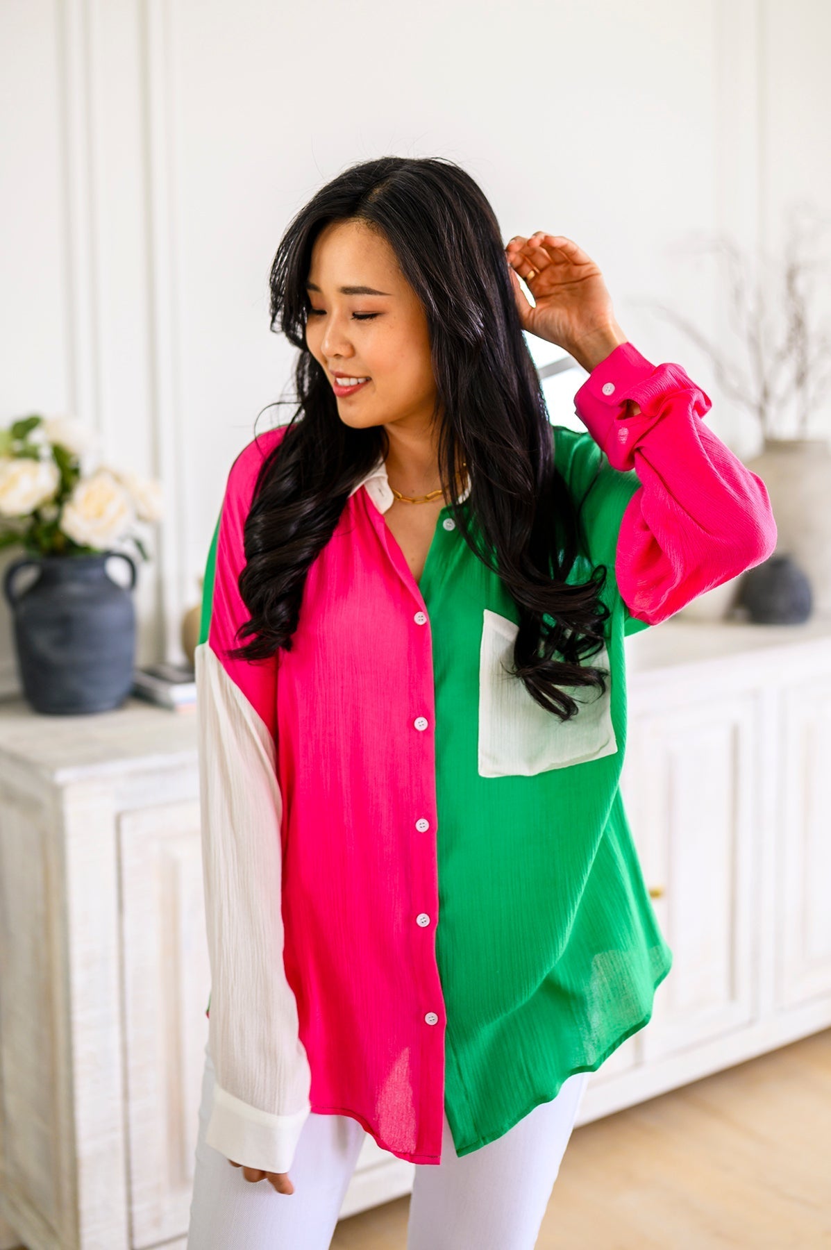 Capture the Day Two Toned Button Up Kelly - Happily Ever Atchison Shop Co.