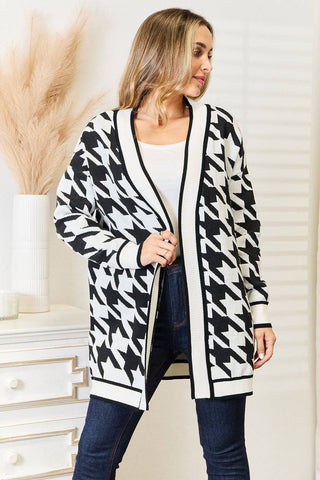 Woven Right Houndstooth Open Front Longline Cardigan - 1985 the VAULT Boutique