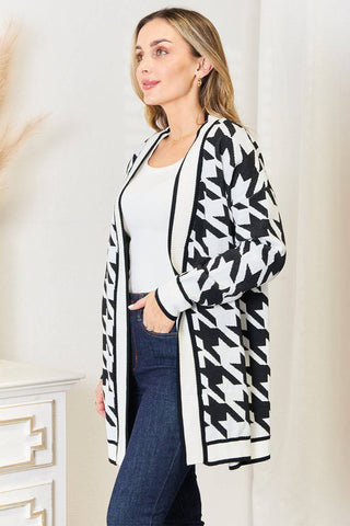 Woven Right Houndstooth Open Front Longline Cardigan - 1985 the VAULT Boutique