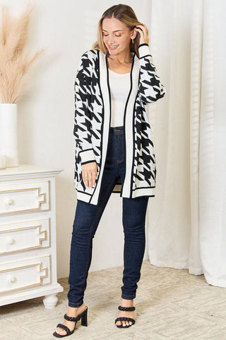 Woven Right Houndstooth Open Front Longline Cardigan - 1985 the VAULT Boutique